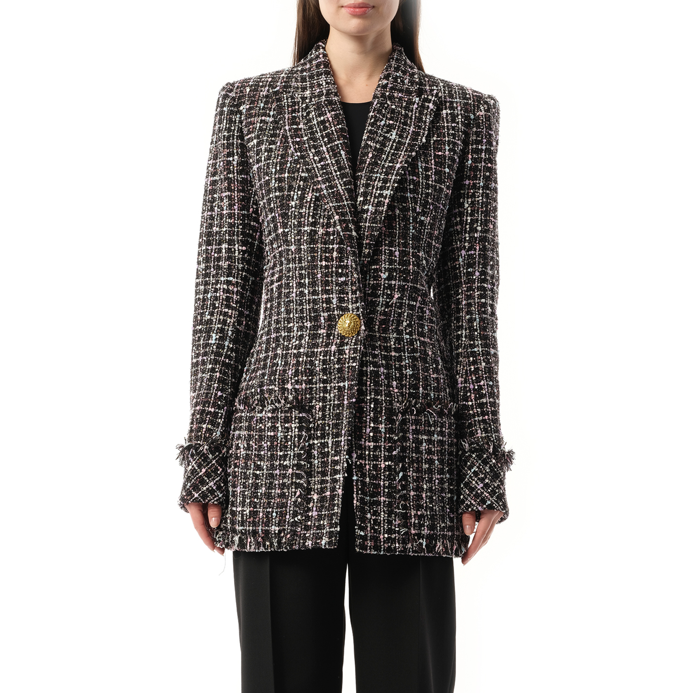 1 BTN Tweed Fitted Jacket in Black/Multicolour