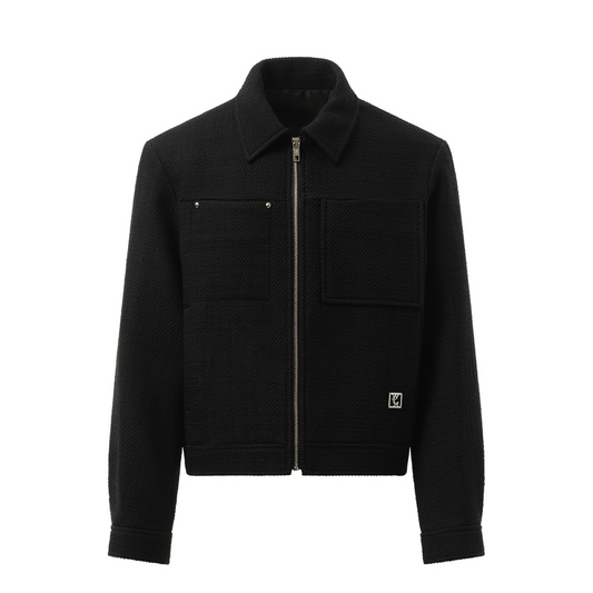 Wool Zip Blouson in Black