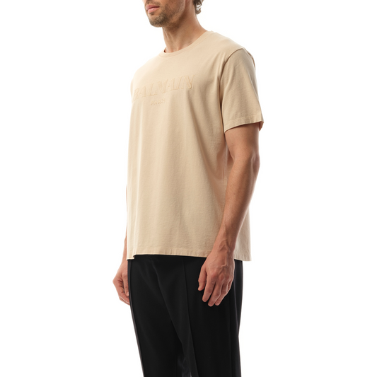 Balmain Vintage Emb T-Shirt in Nude/Black