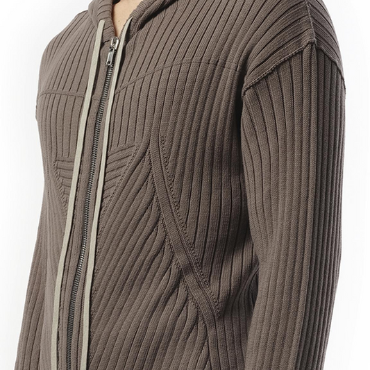 Zipped Knit Hoodie in Dust