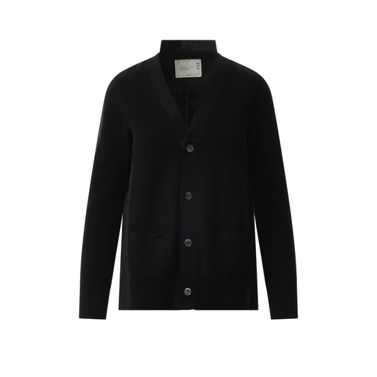 Cotton Knit x Cotton Poplin Cardigan in Black