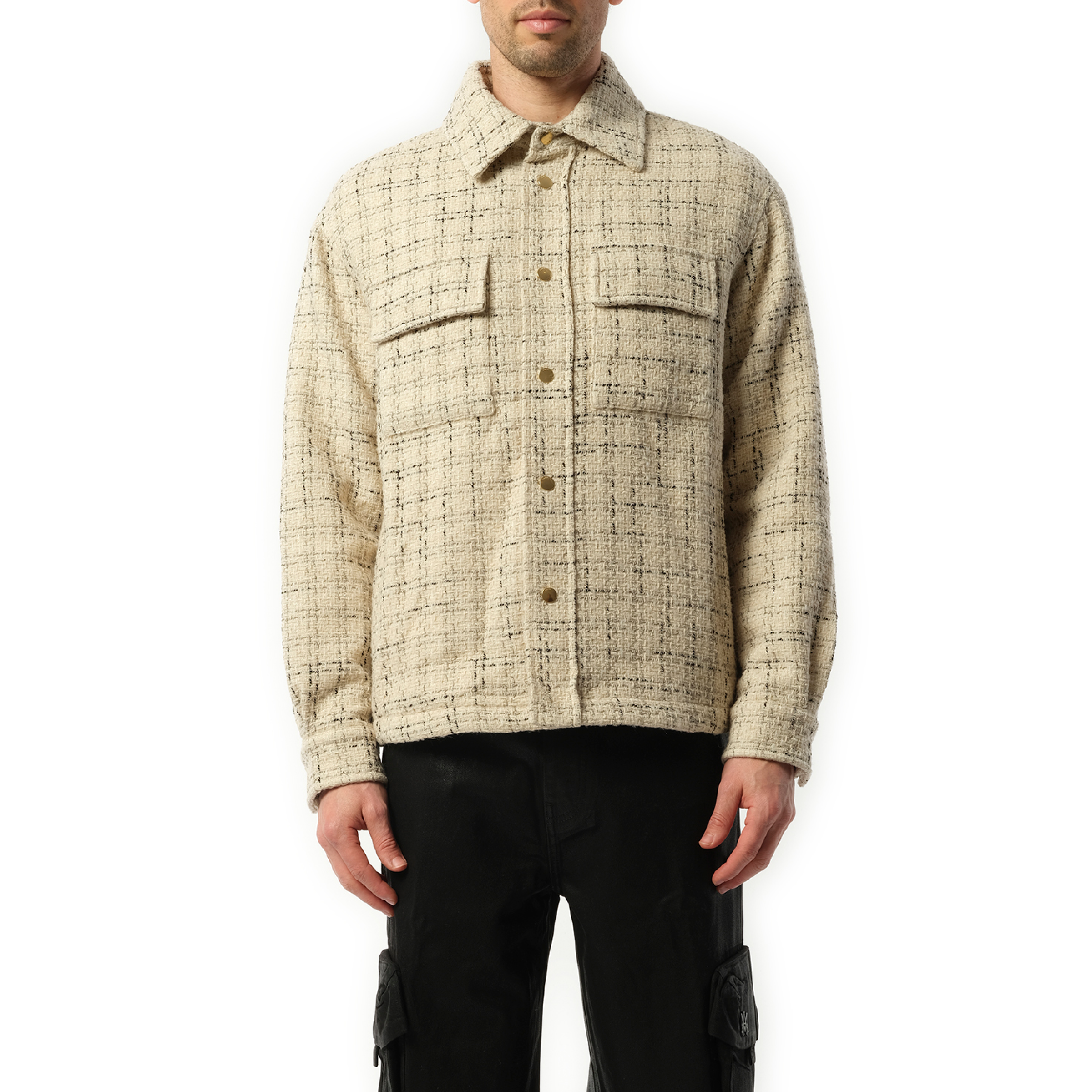 Fleck Tweed Padded Overshirt in Alabaster