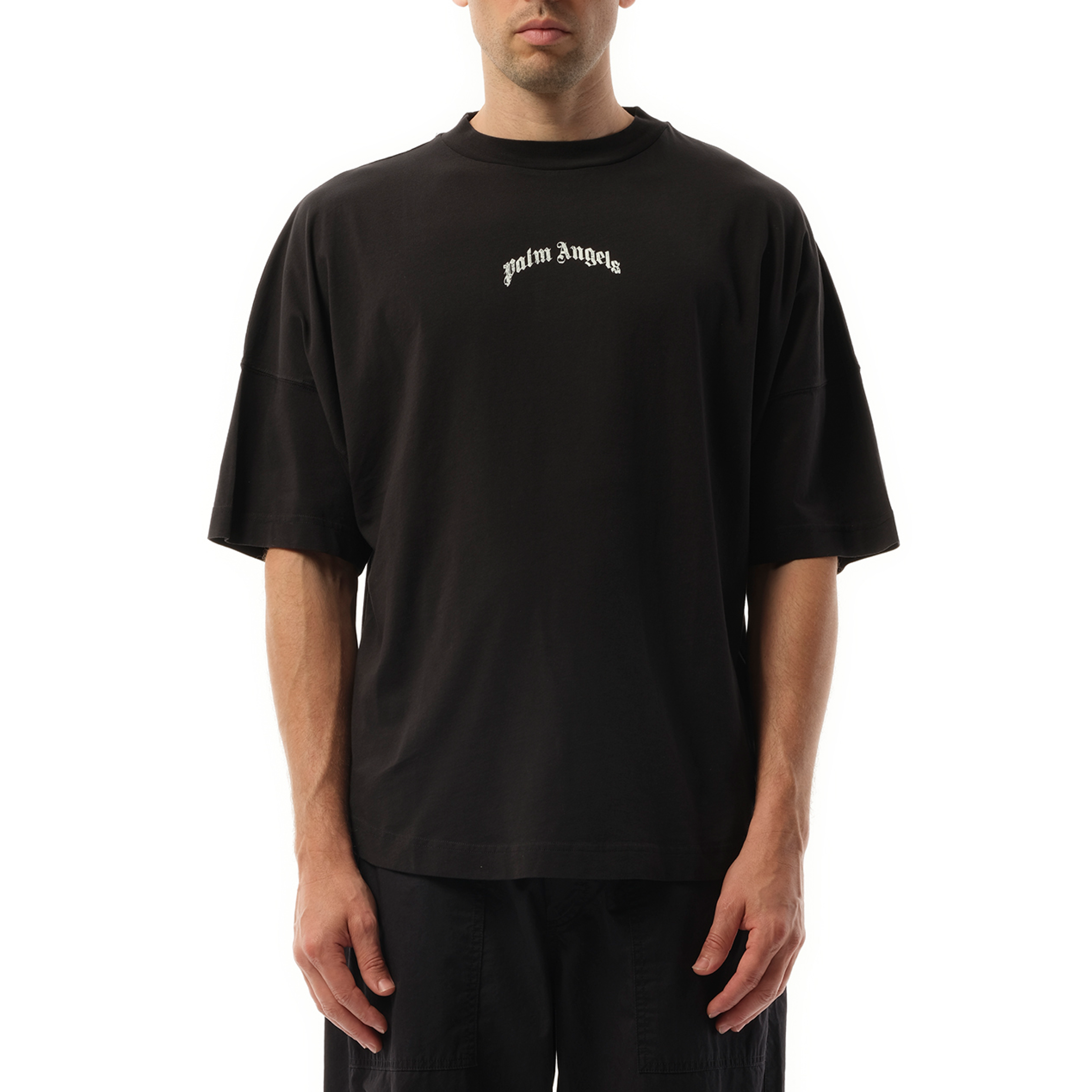 Back Curved Logo Over T-Shirt in Black/Off White