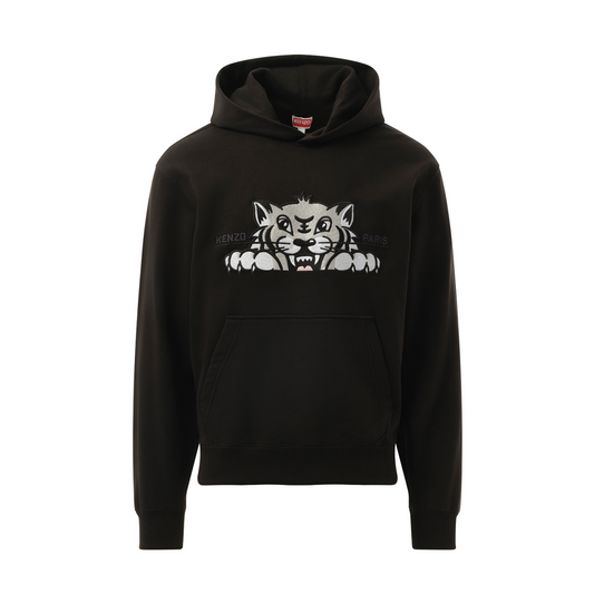 Kenzo Happy Tiger Embroidered Classic Hoodie in Black