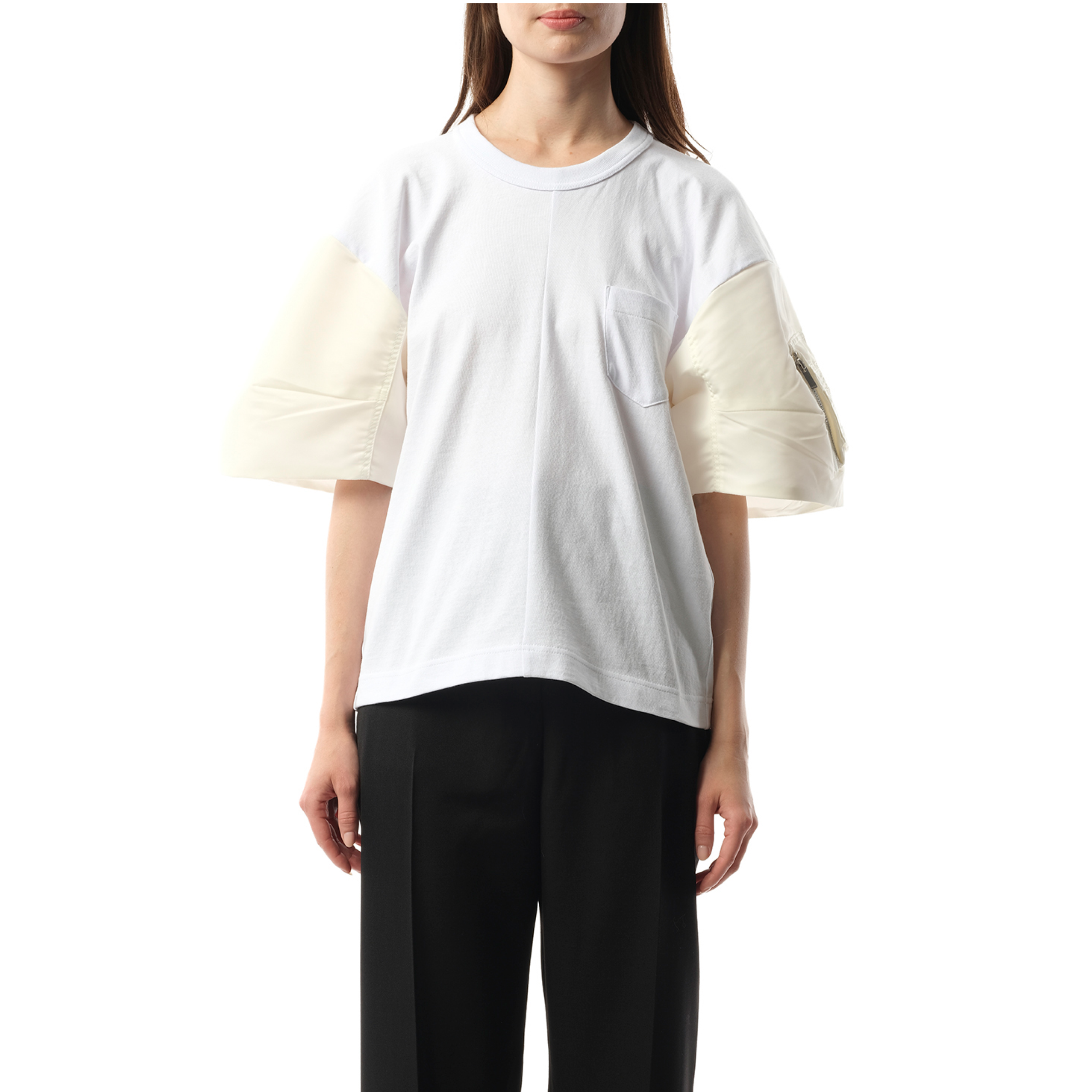 Nylon Twill Cotton Jersey T-Shirt in Off White