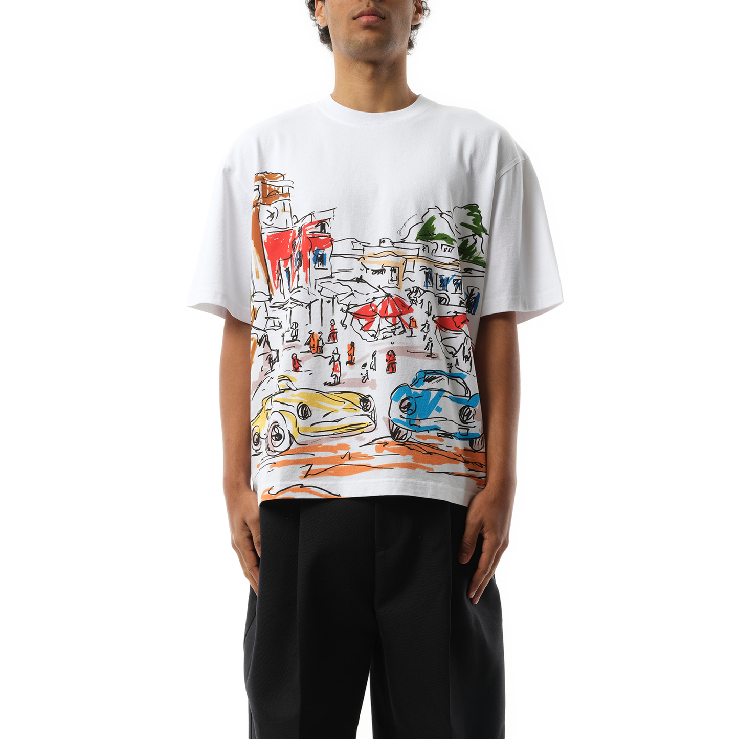 Le T-Shirt Largo Capri Cars Print in White