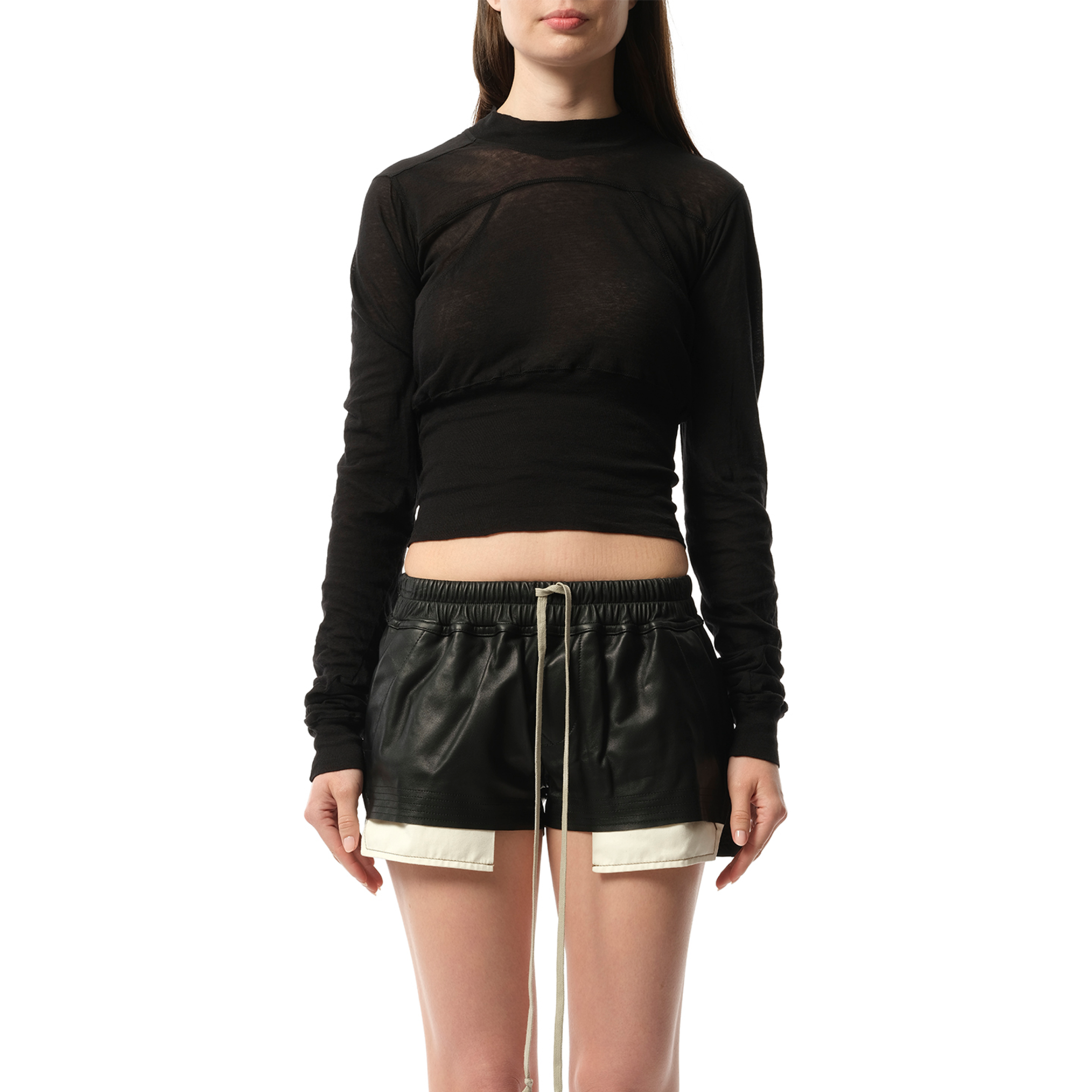 Cropped LS Geo T-Shirt in Black