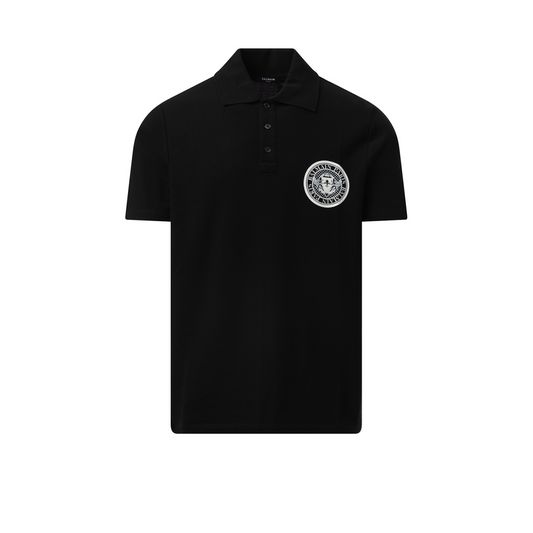 Small Coin Cotton Polo in Black/White