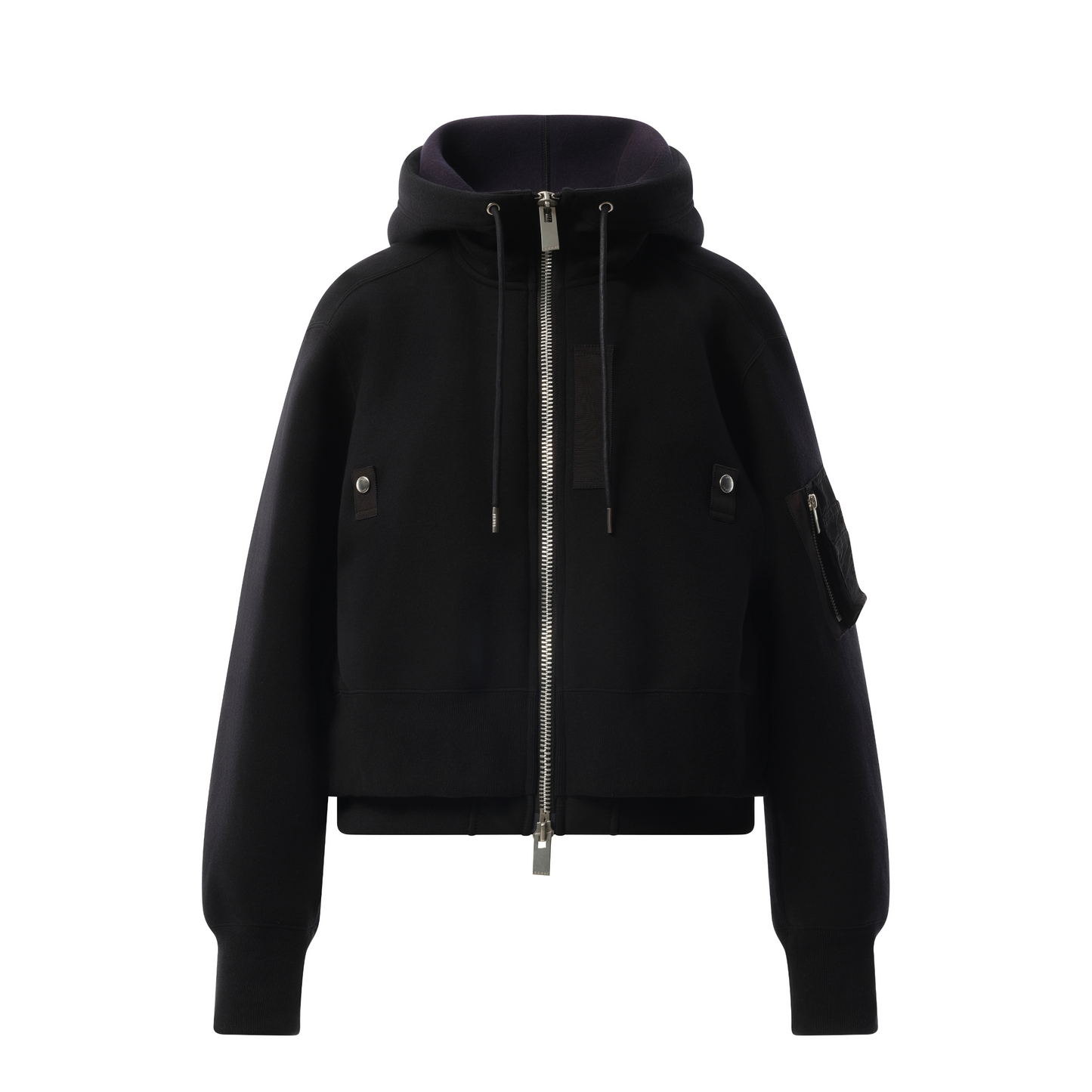 Sponge Sweat x Nylon Twill Zip Hoodie in Black