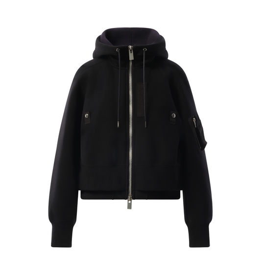 Sponge Sweat x Nylon Twill Zip Hoodie in Black