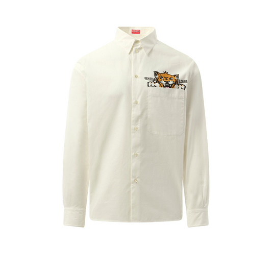 Kenzo Happy Tiger Pocket Casual Shirt in White