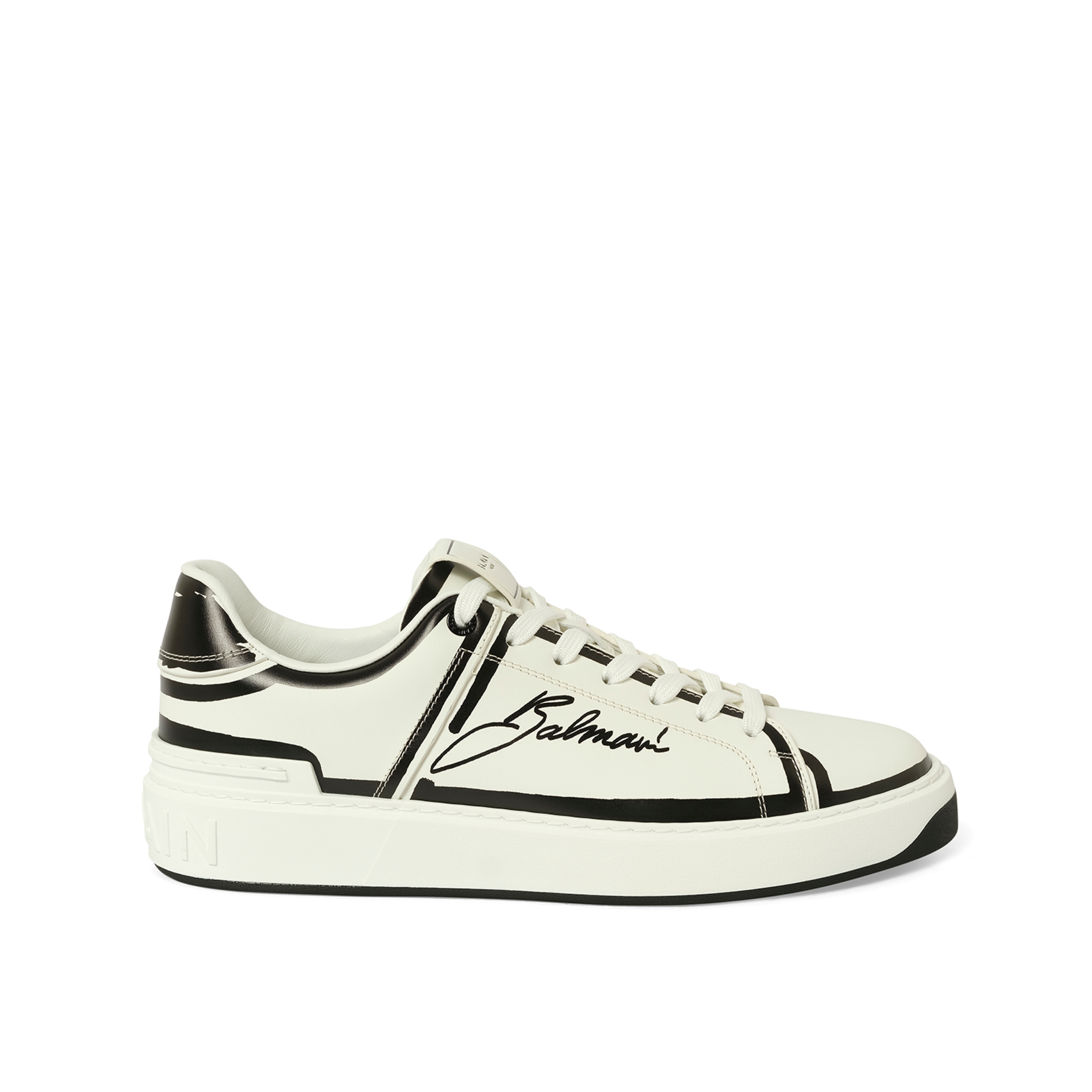 B-Court-Printed Balmain Sneaker in White/Black