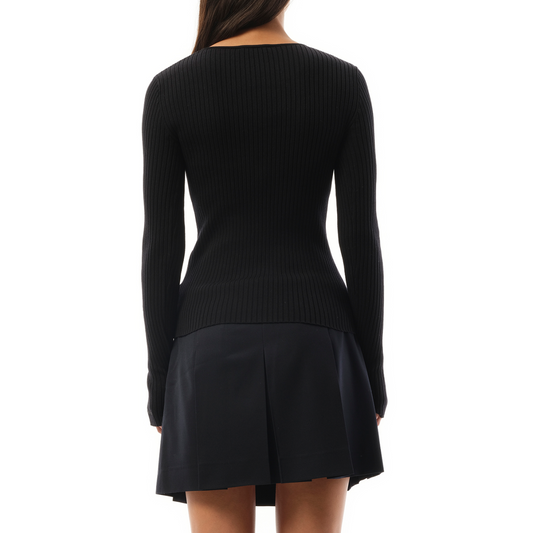 Womens Knit Long-Sleeved Top in Black