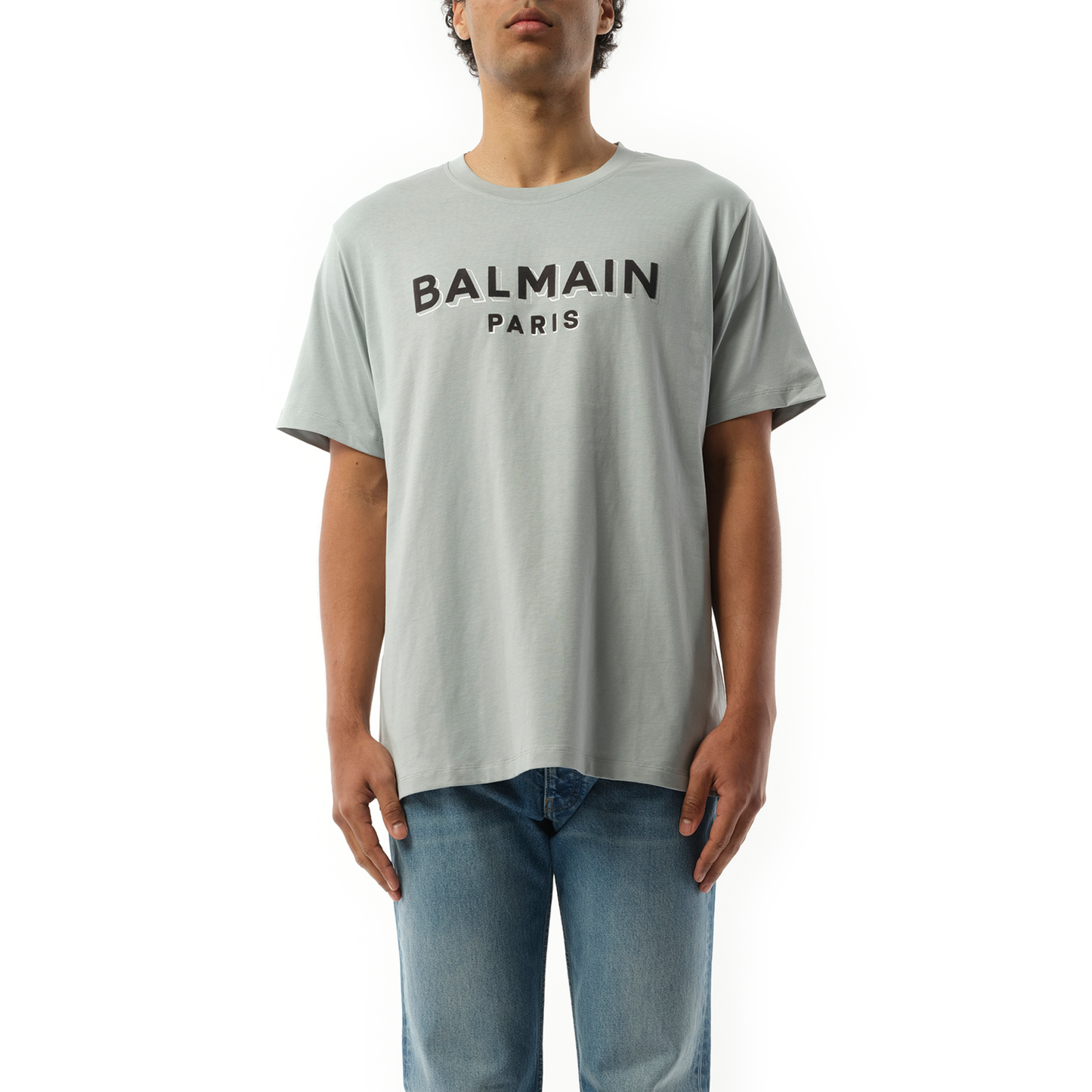 Balmain Flock 
Foil T-Shirt in Grey/Black