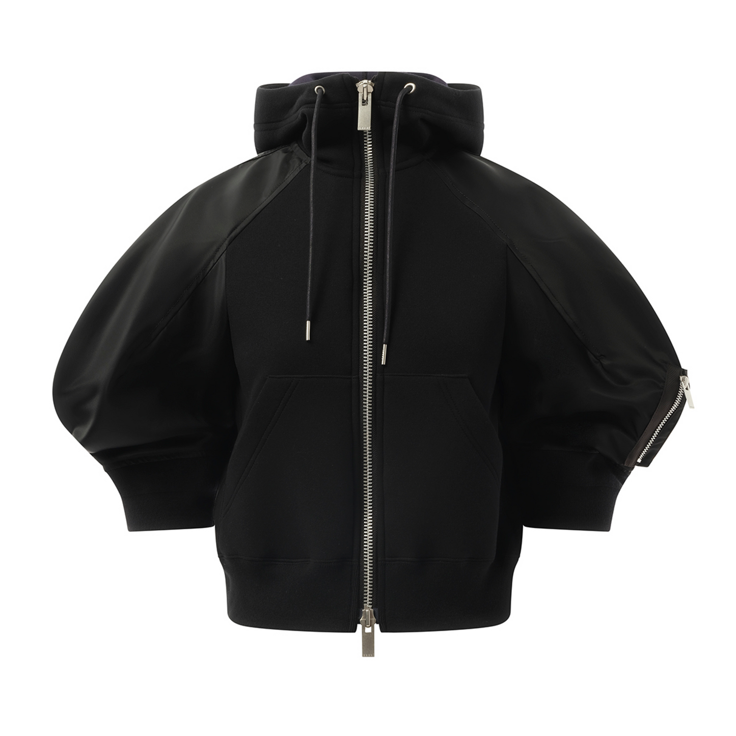 Sponge Sweat Nylon Twill Quarter Hoodie in Black