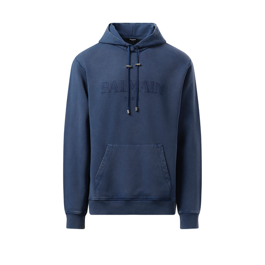 Balmain Vintage Emb Hoodie in Blue