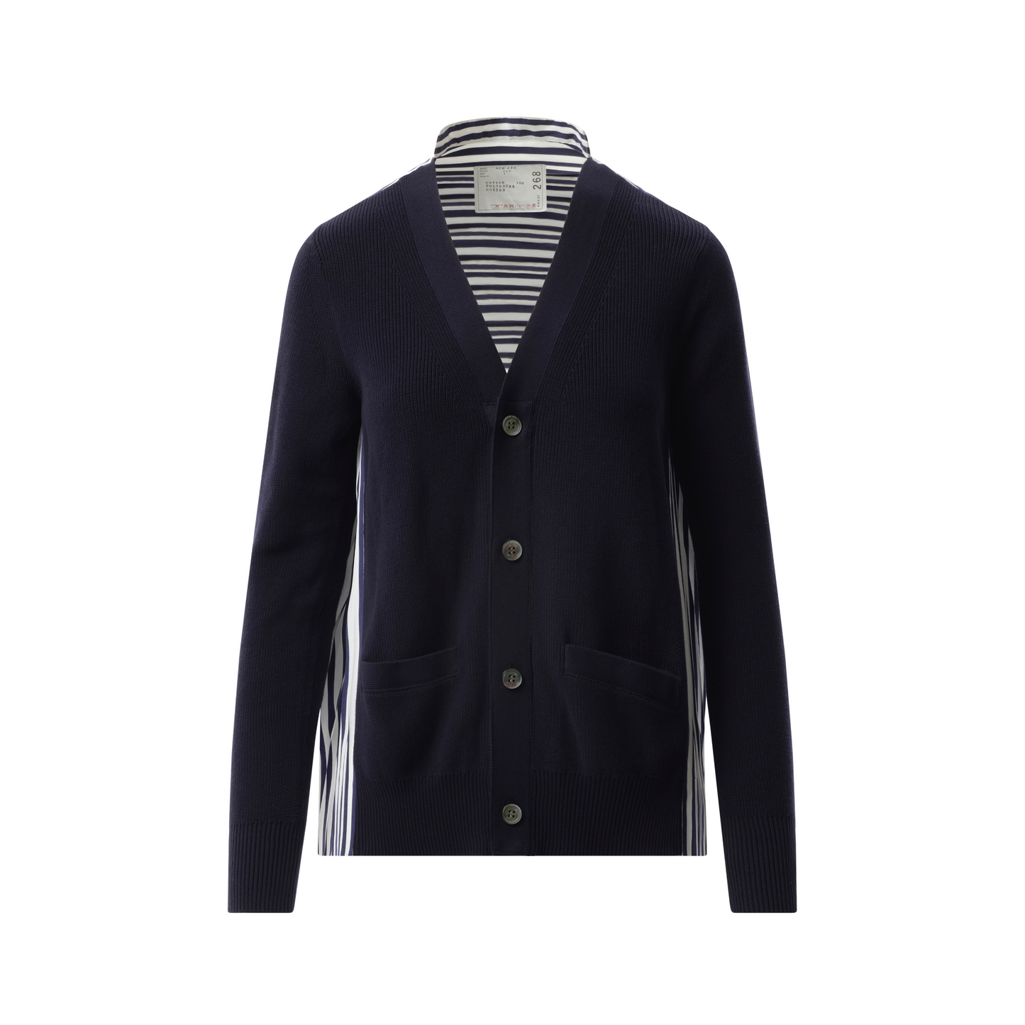 Cotton Knit x Cotton Poplin Cardigan in Navy