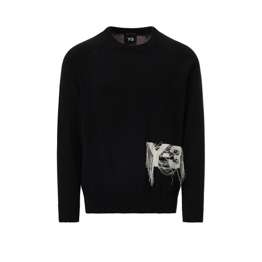 Frayed Logo Knit Sweater in Black