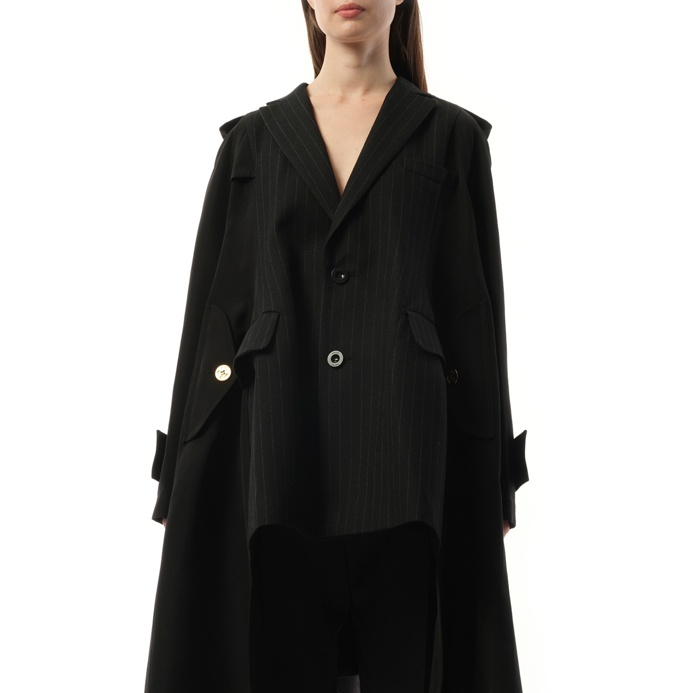 Chalk Stripe x Double-Faced Silk Cotton Jacket in Black