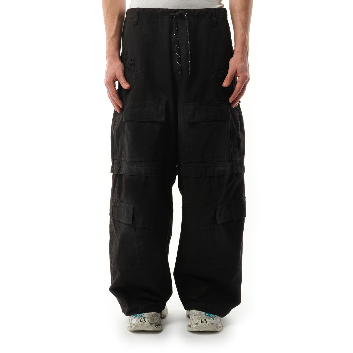 Large Cargo Pants in Faded Black/White