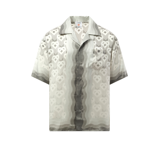 Graident Heart Monogram Cuban Collar Shirt in Grey