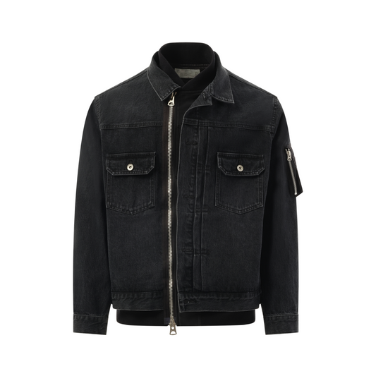 Denim Nylon Double Jacket in Black