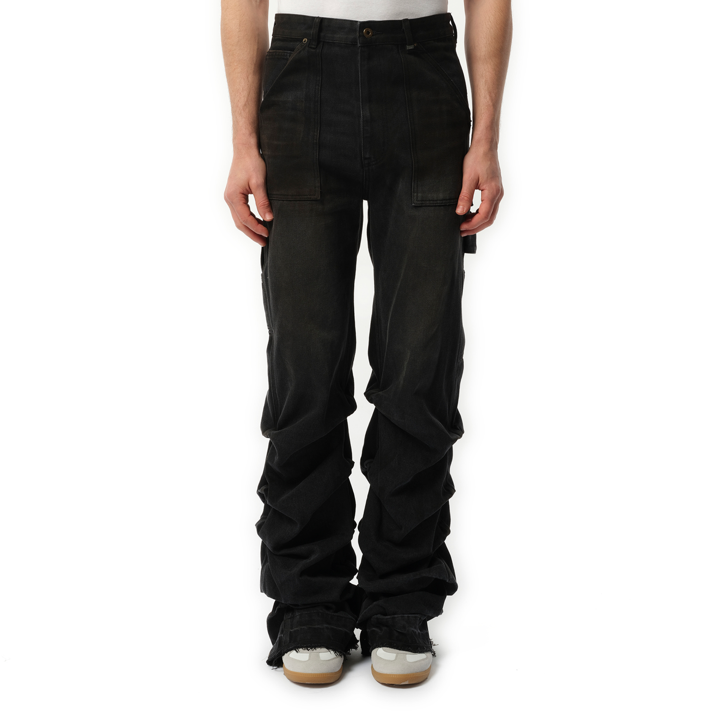 Washed and Wrinkled Denim Pants in Black