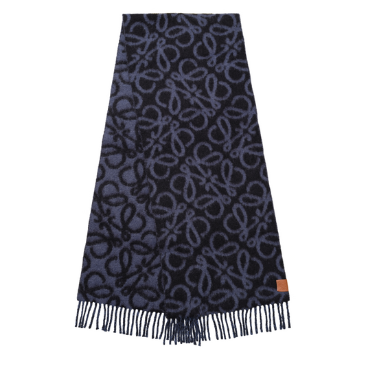 Textured Anagram Scarf in Navy Blue/Blue