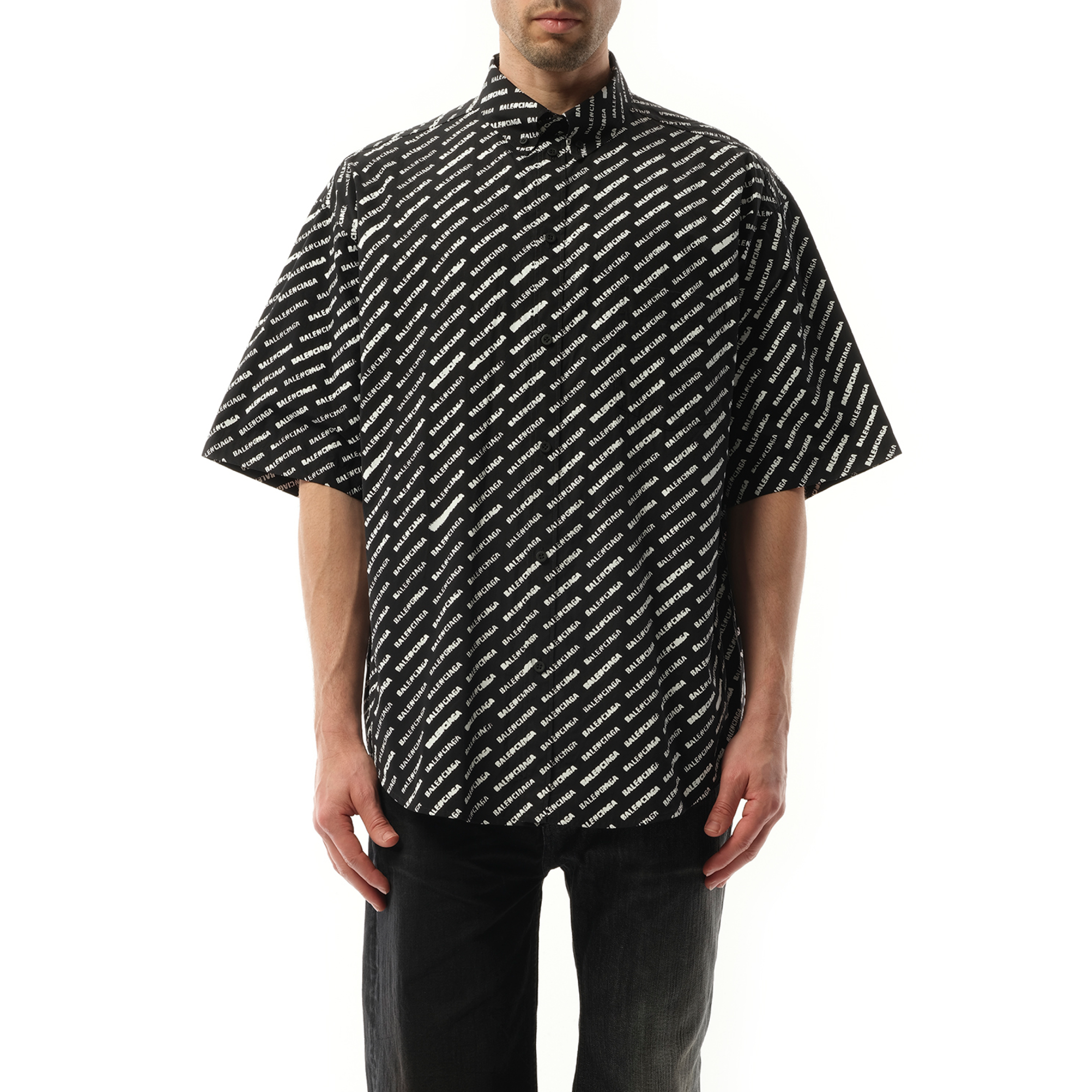 Stencil Allover Short Sleeve Large Shirt in Black/White