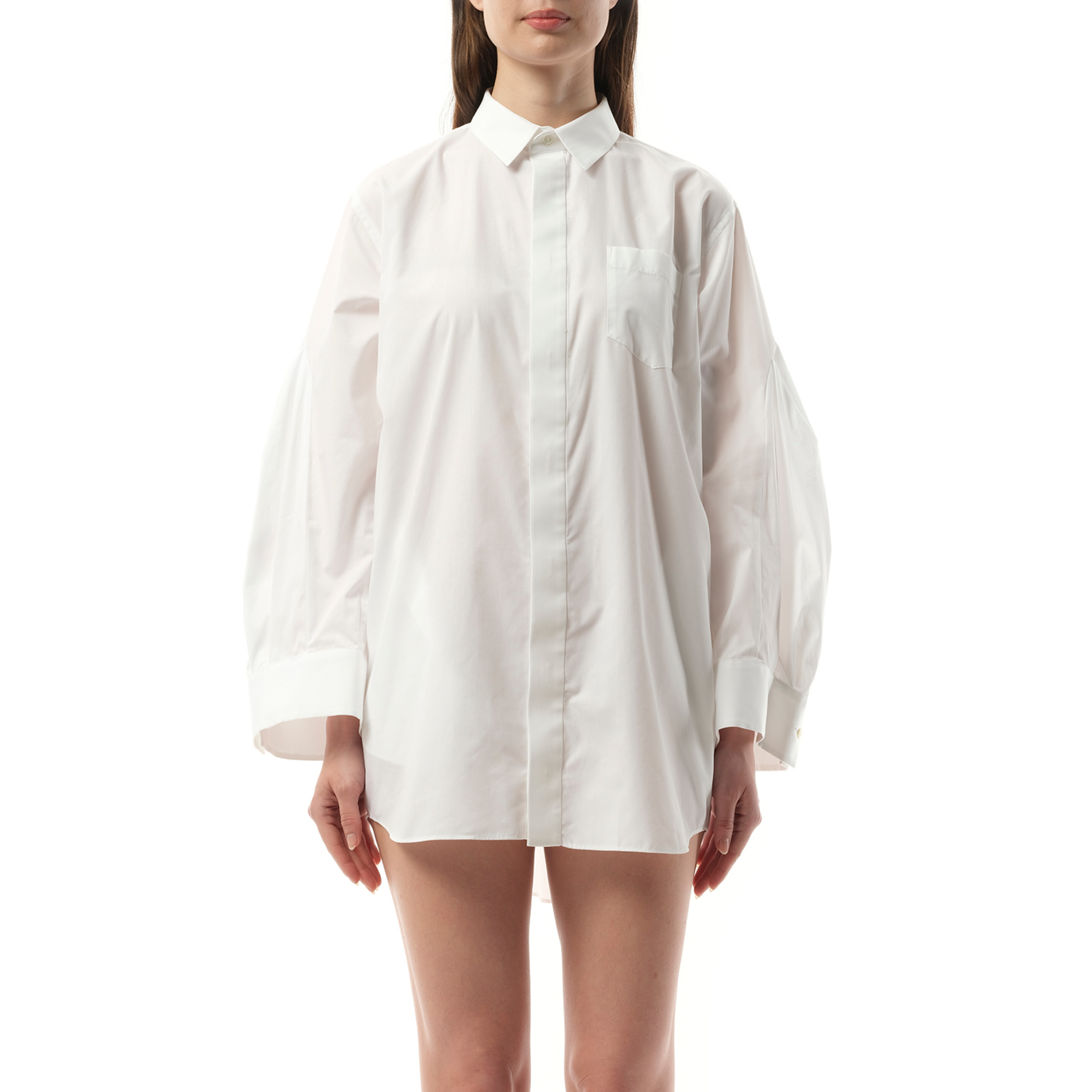 Balloon Sleeve Shirt Dress in Off White