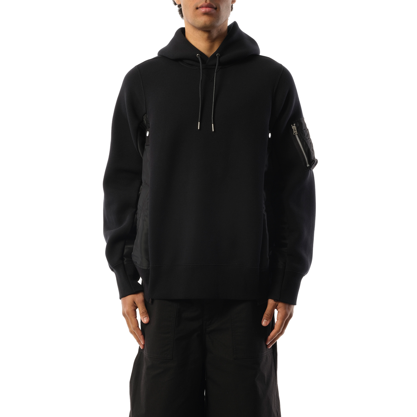 Sponge Sweat Nylon Twill Hoodie in Black