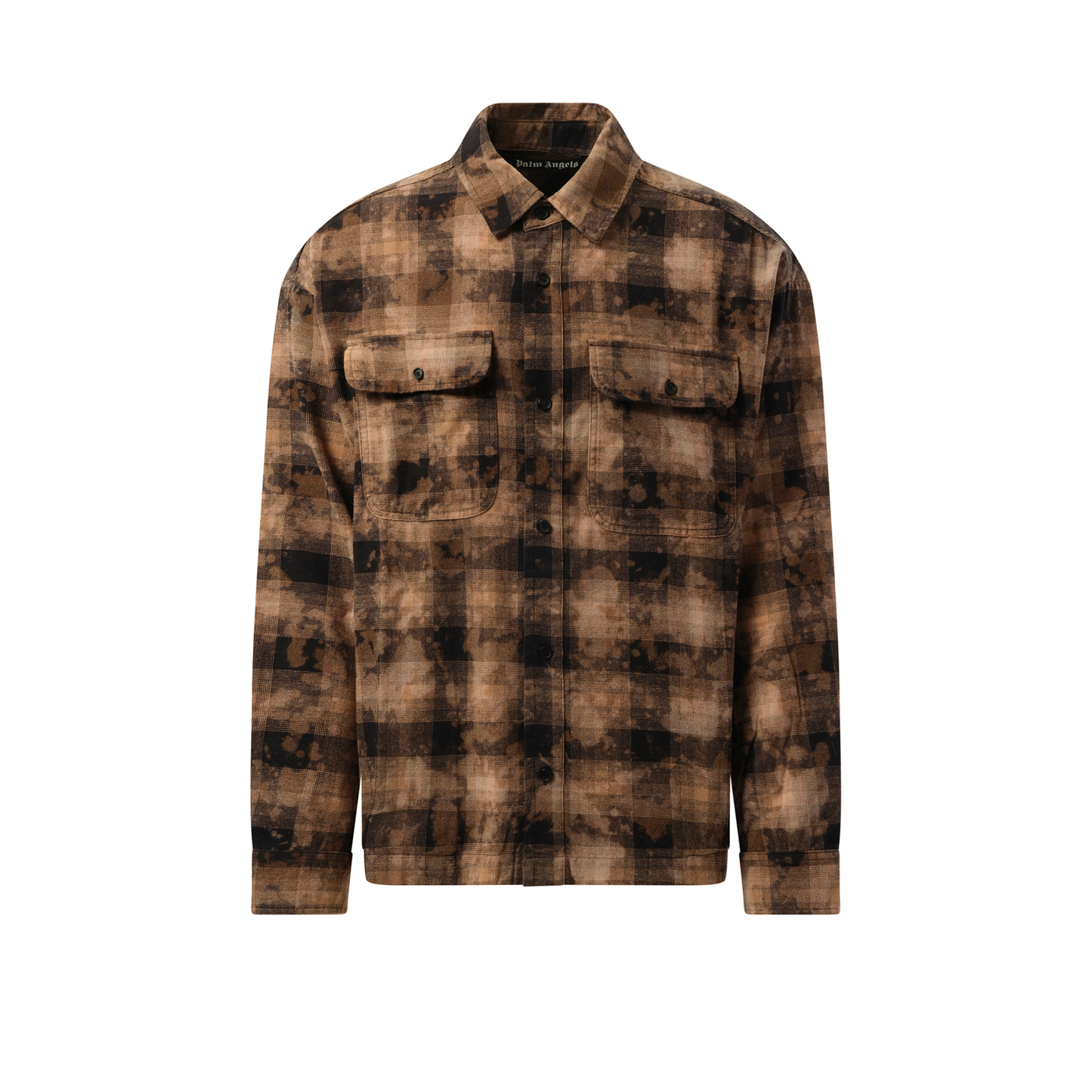 Long Sleeve Curved Logo Check Shirt in Brown/Off White