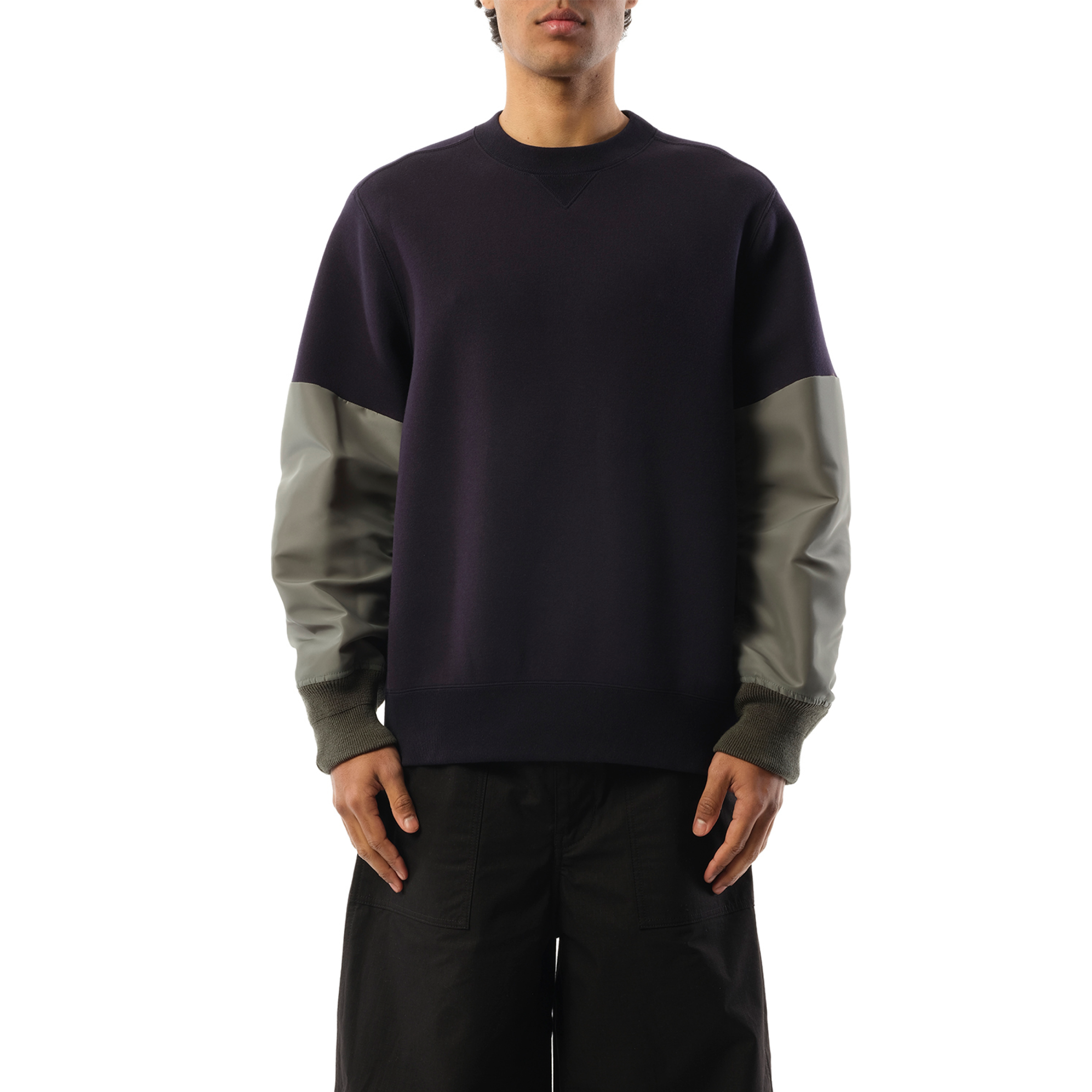 Nylon Twill x Sponge Sweatshirt in Navy/Khaki