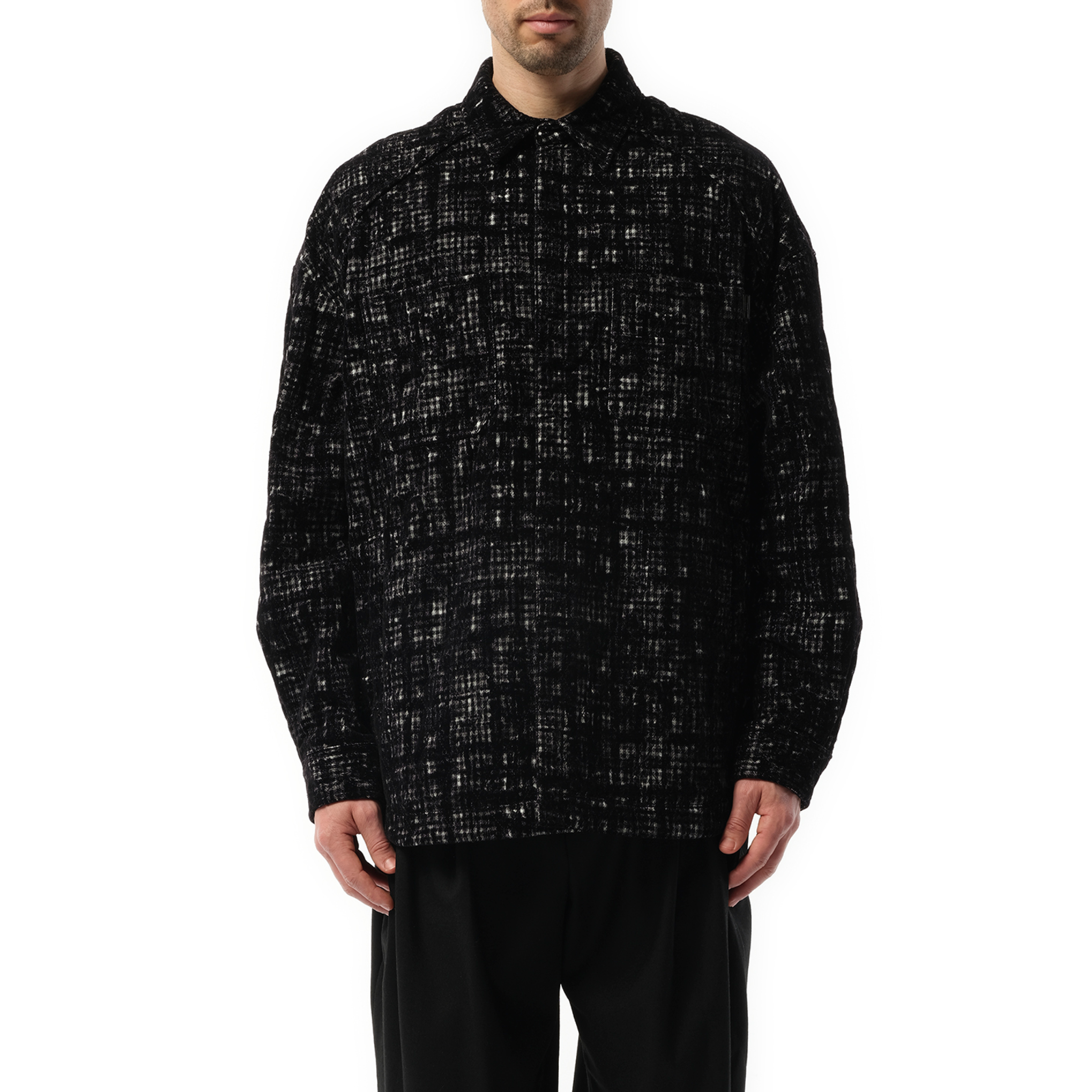 Multi Pocket Quilted Check Shirt in Black