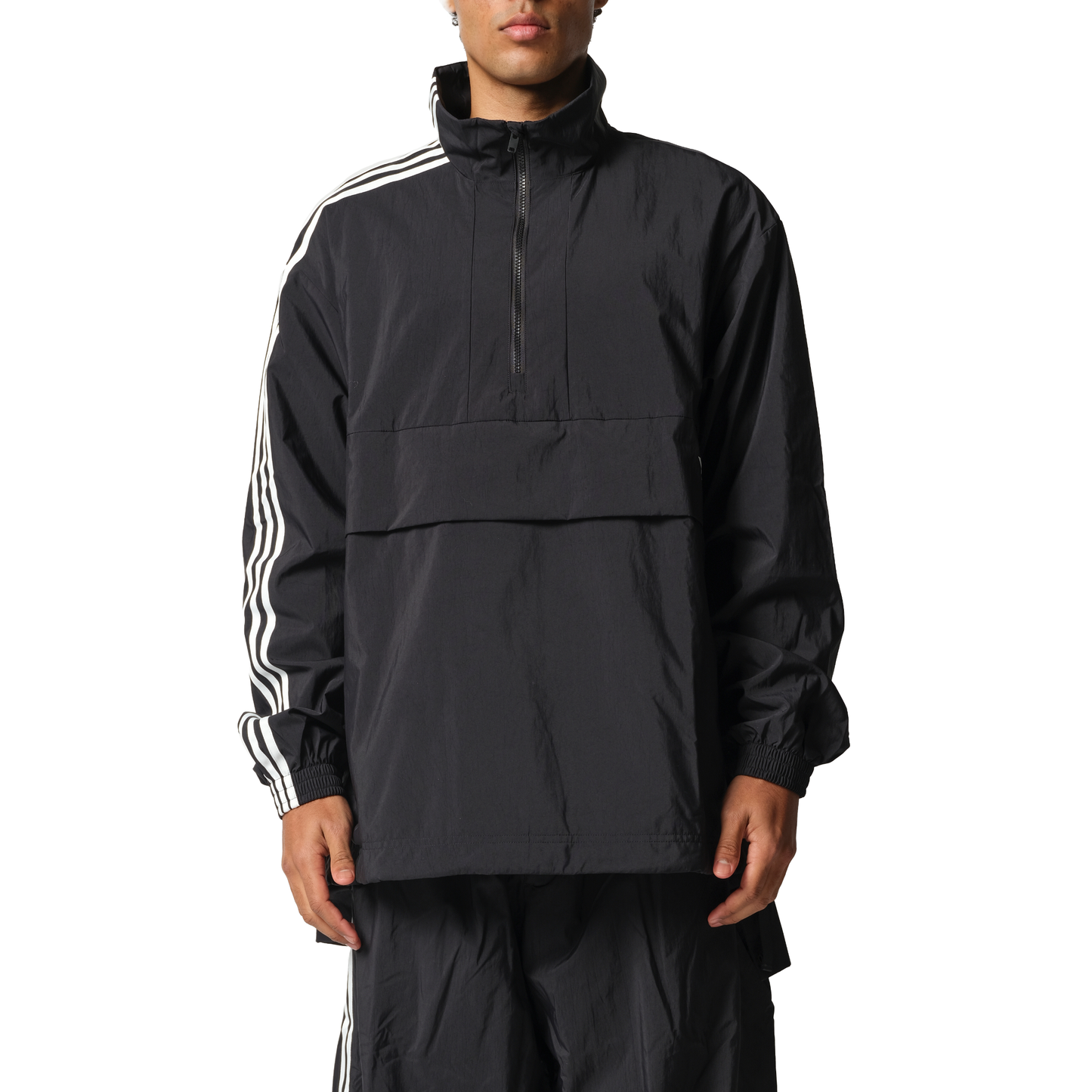 3 Stripe Nylon Anorak in Black