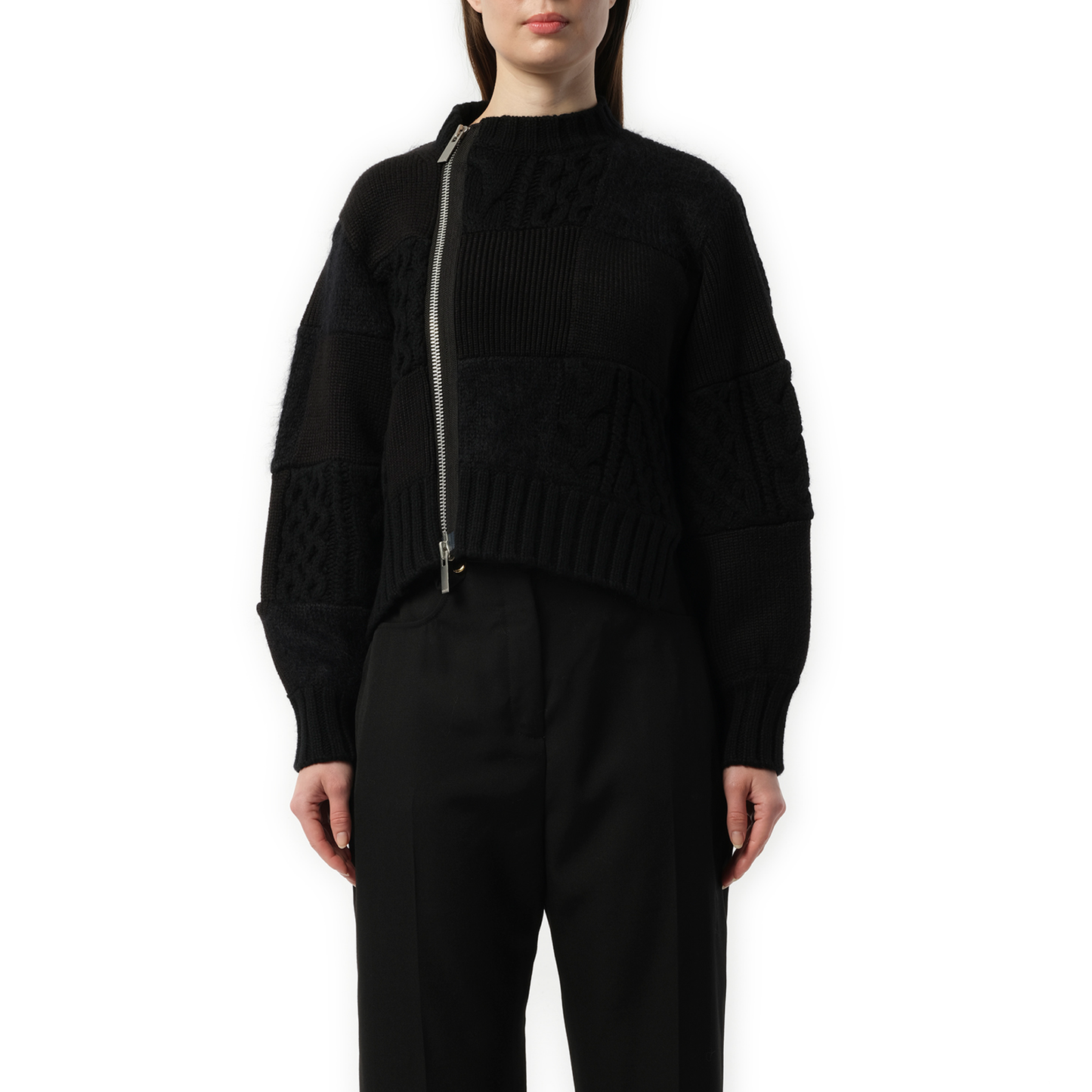 Patchwork Knit Blouson in Black