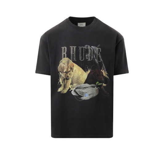 Rhinestone Hunting Dog T-Shirt in Vintage Black