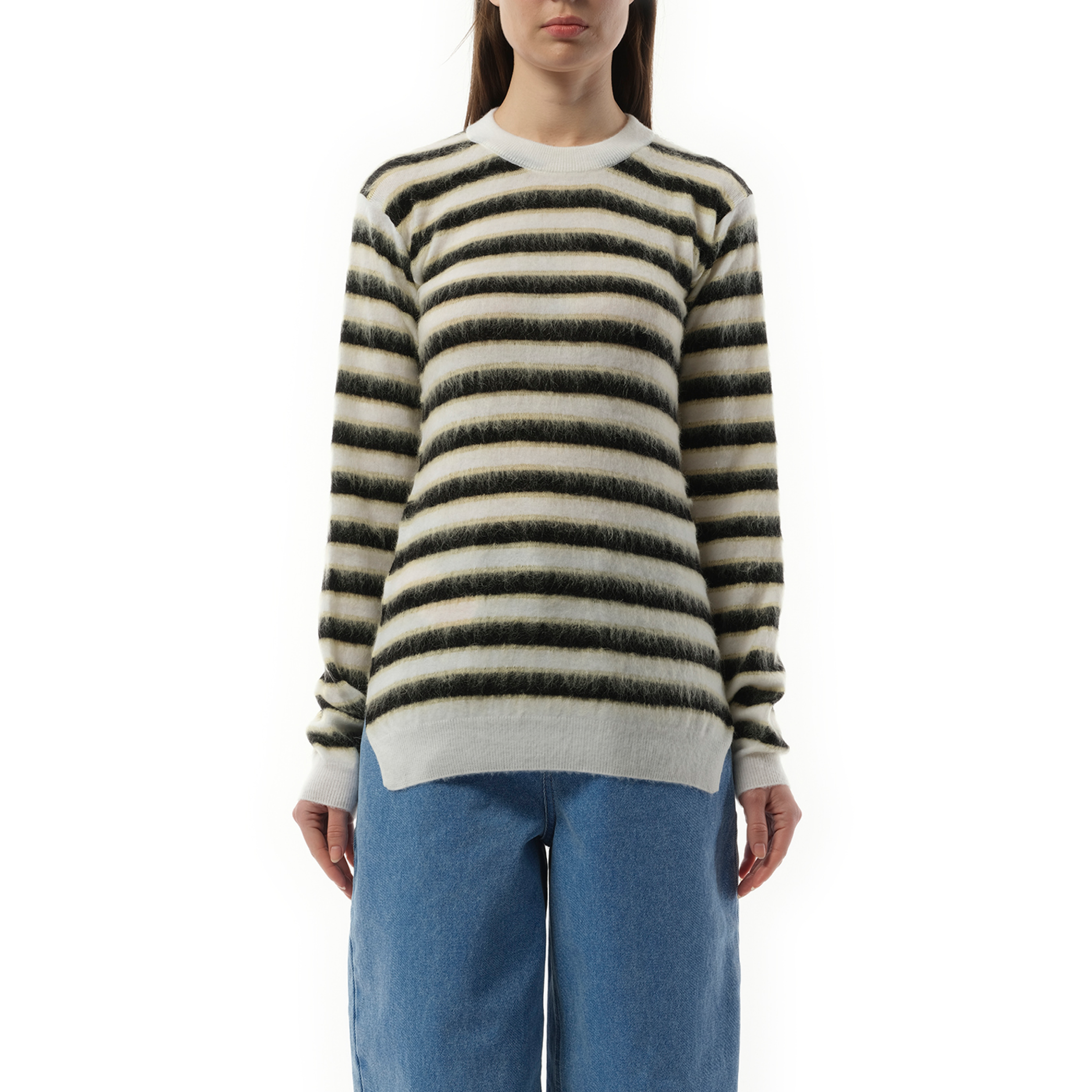 Mohair Stripe Sweater in Light Alabaster