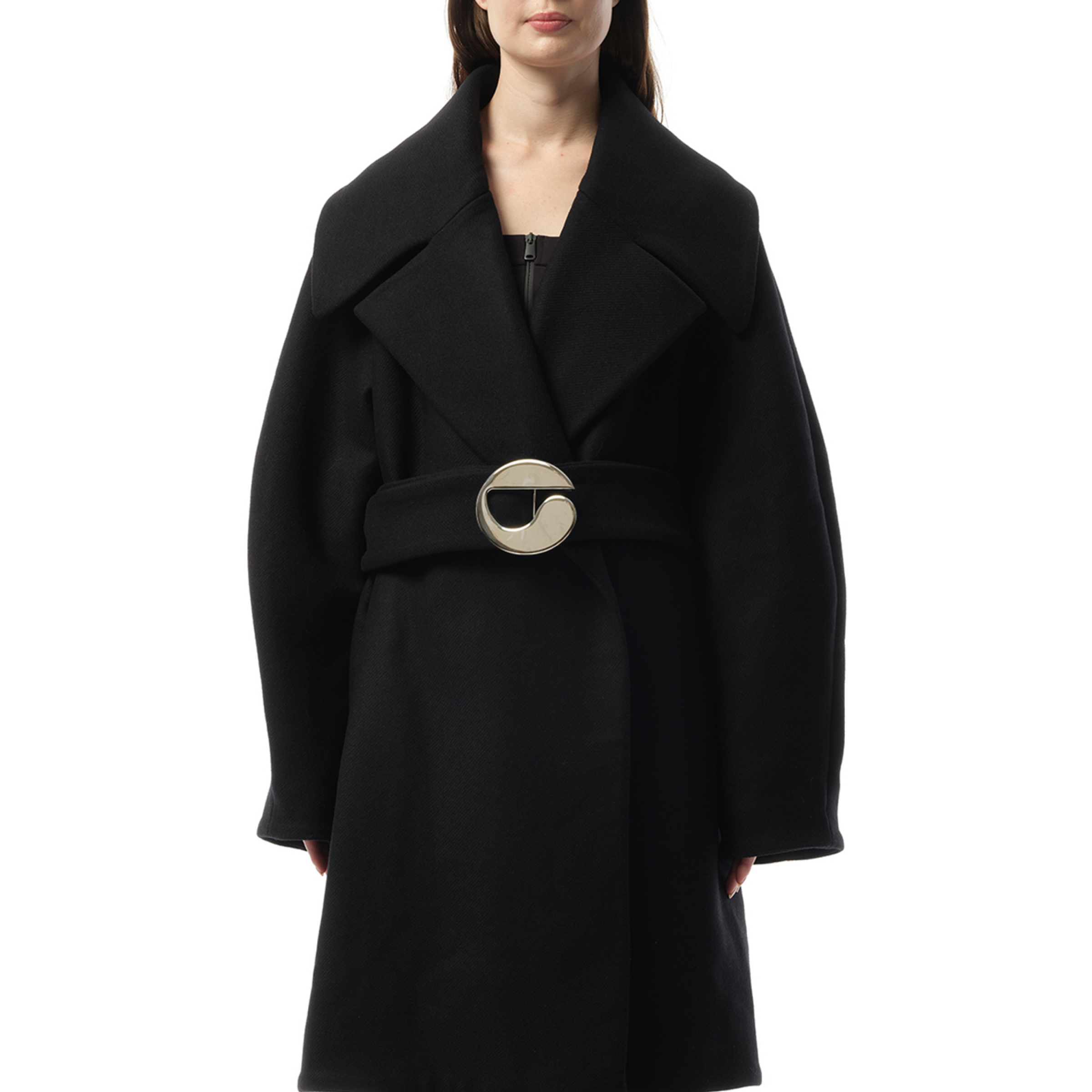 Oversized Belted Coat in Black