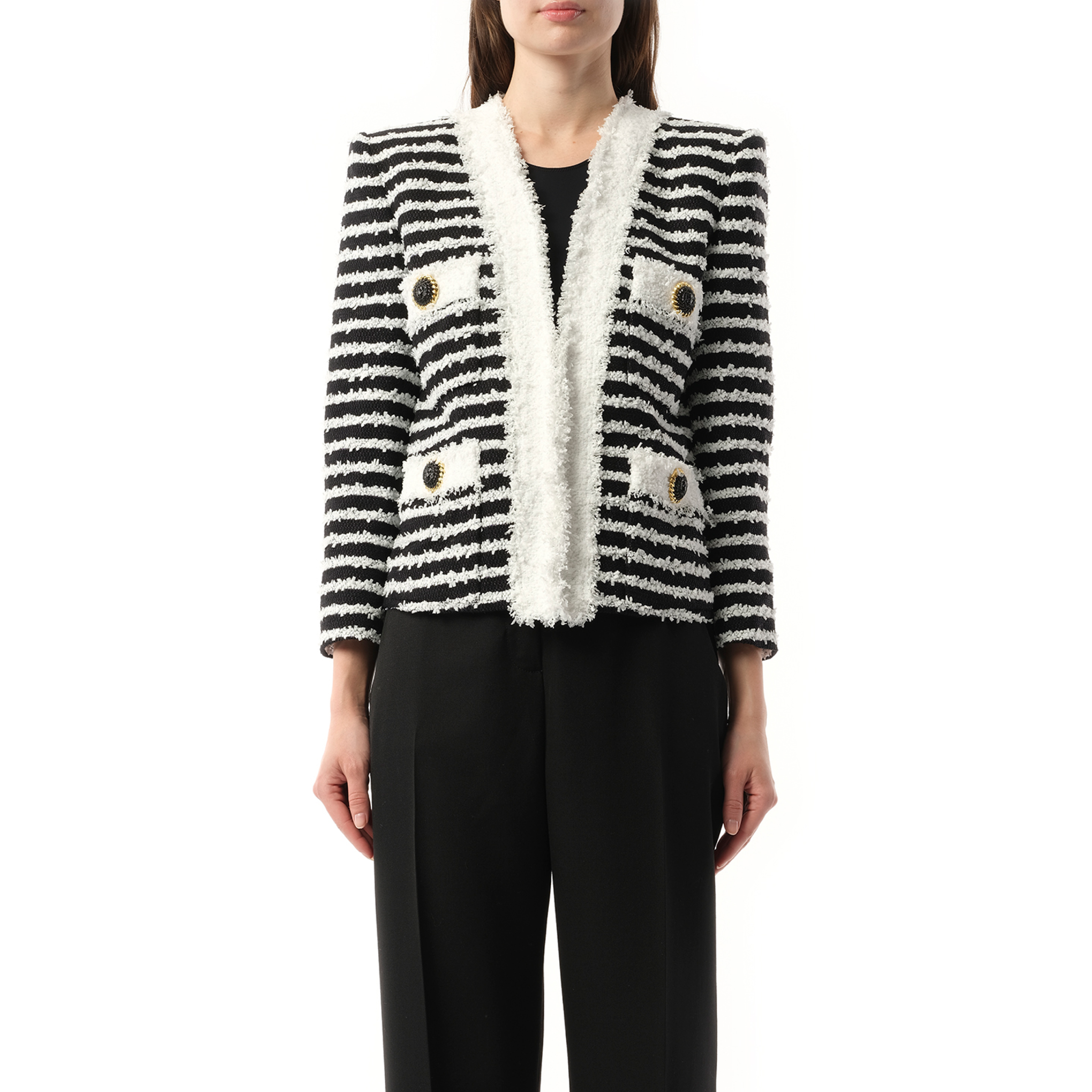 4PKT Mariniere Tweed Jacket in Black/White