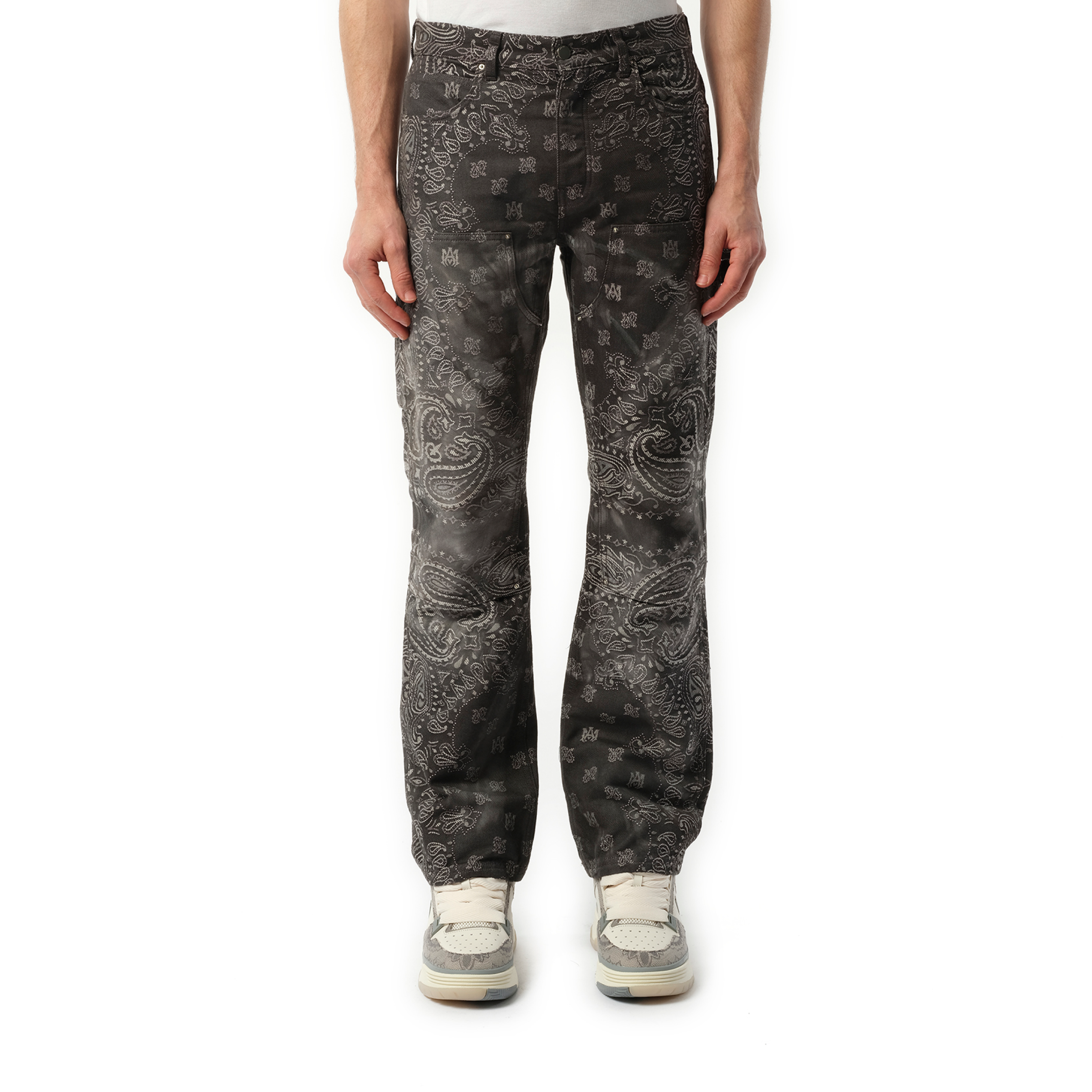 Tie Dye Bandana Carpenter Jeans in Dark Grey