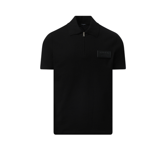 Small Leather Couture Label Zipped Polo in Black