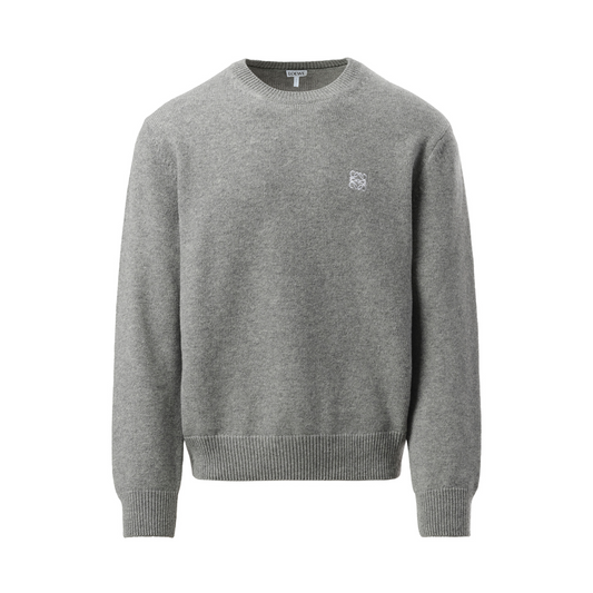 Anagram Embroidered Knit Sweater in Grey Melange