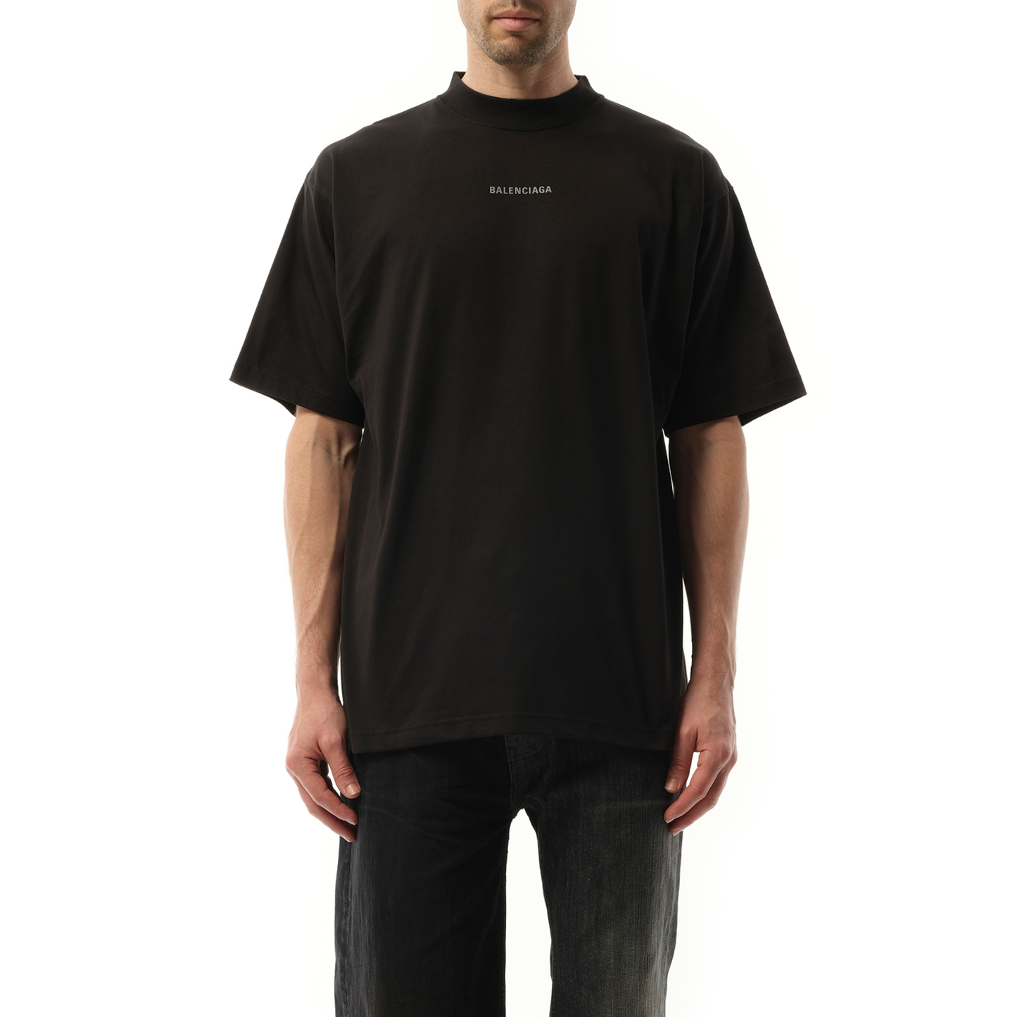 Reflective Logo Medium Fit T-Shirt in Faded Black