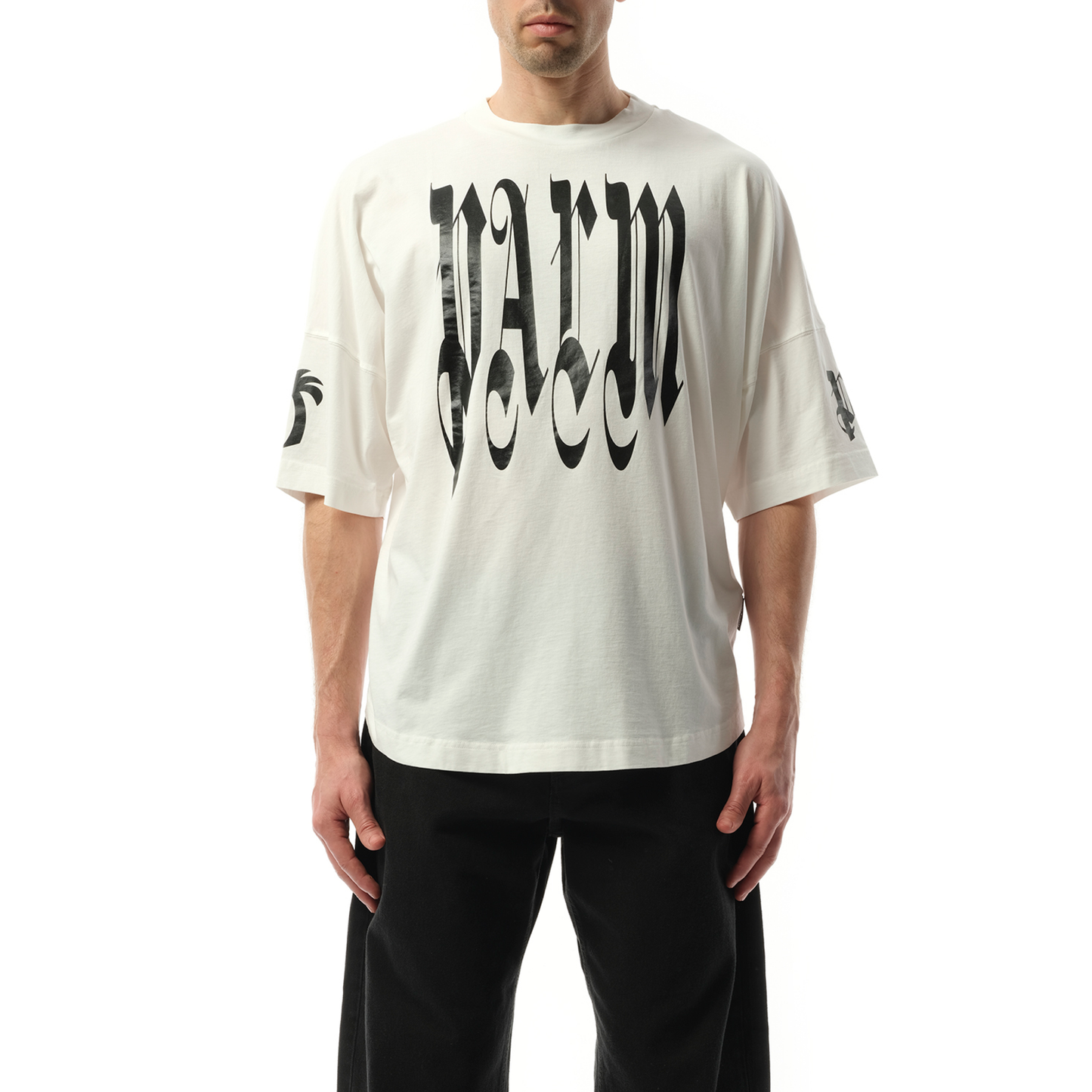 Back Gothic Palm Over T-Shirt in Off White/Black