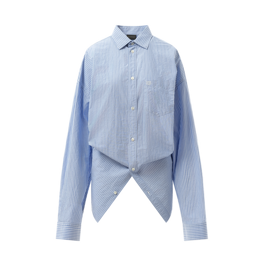 Long Sleeve Knotted Shirt in Blue/White