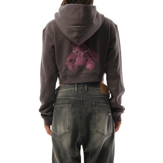 Womens Pearl Bear Hoodie Zip-Up in Charcoal