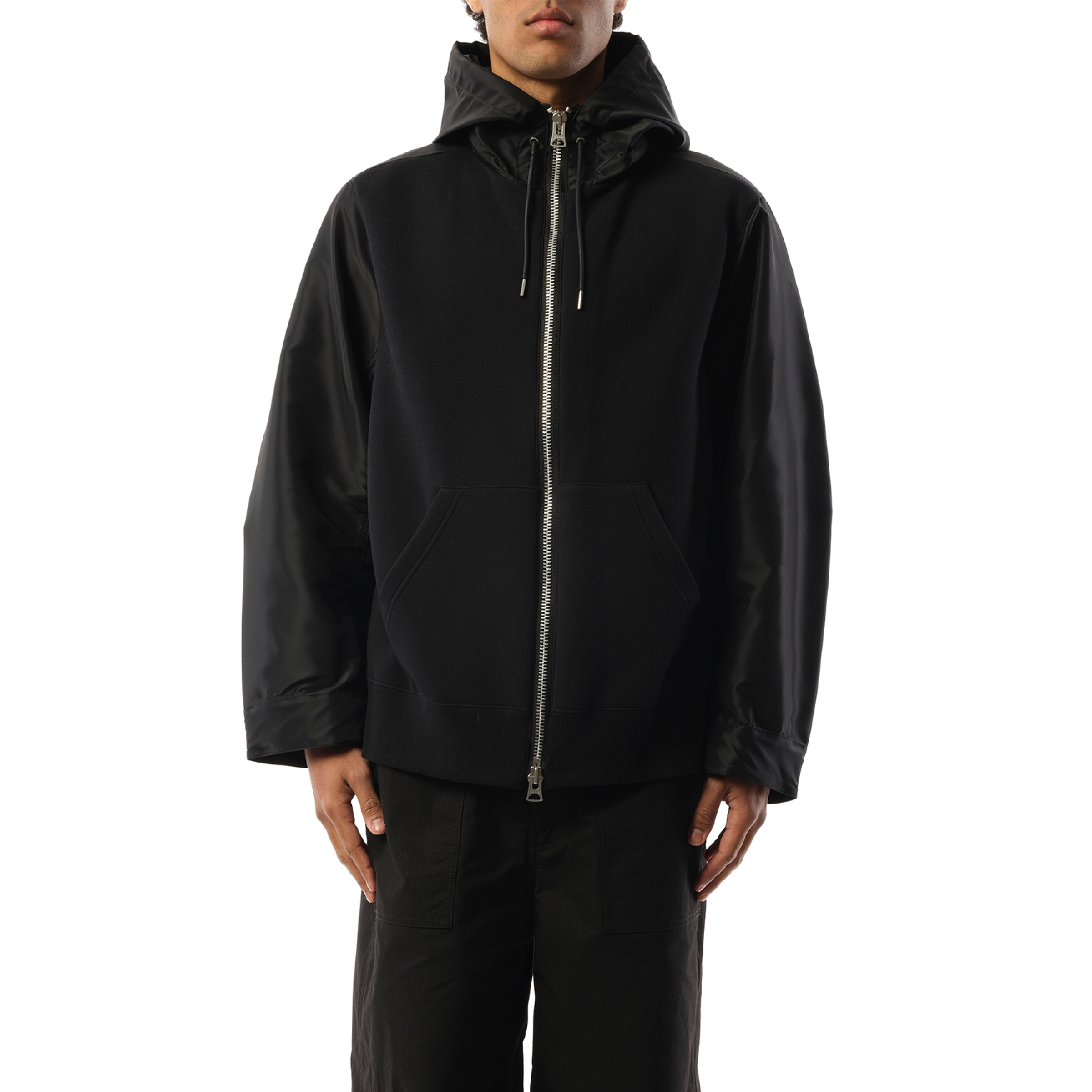 Balloon Nylon Twill x Sponge Sweat Hoodie in Black