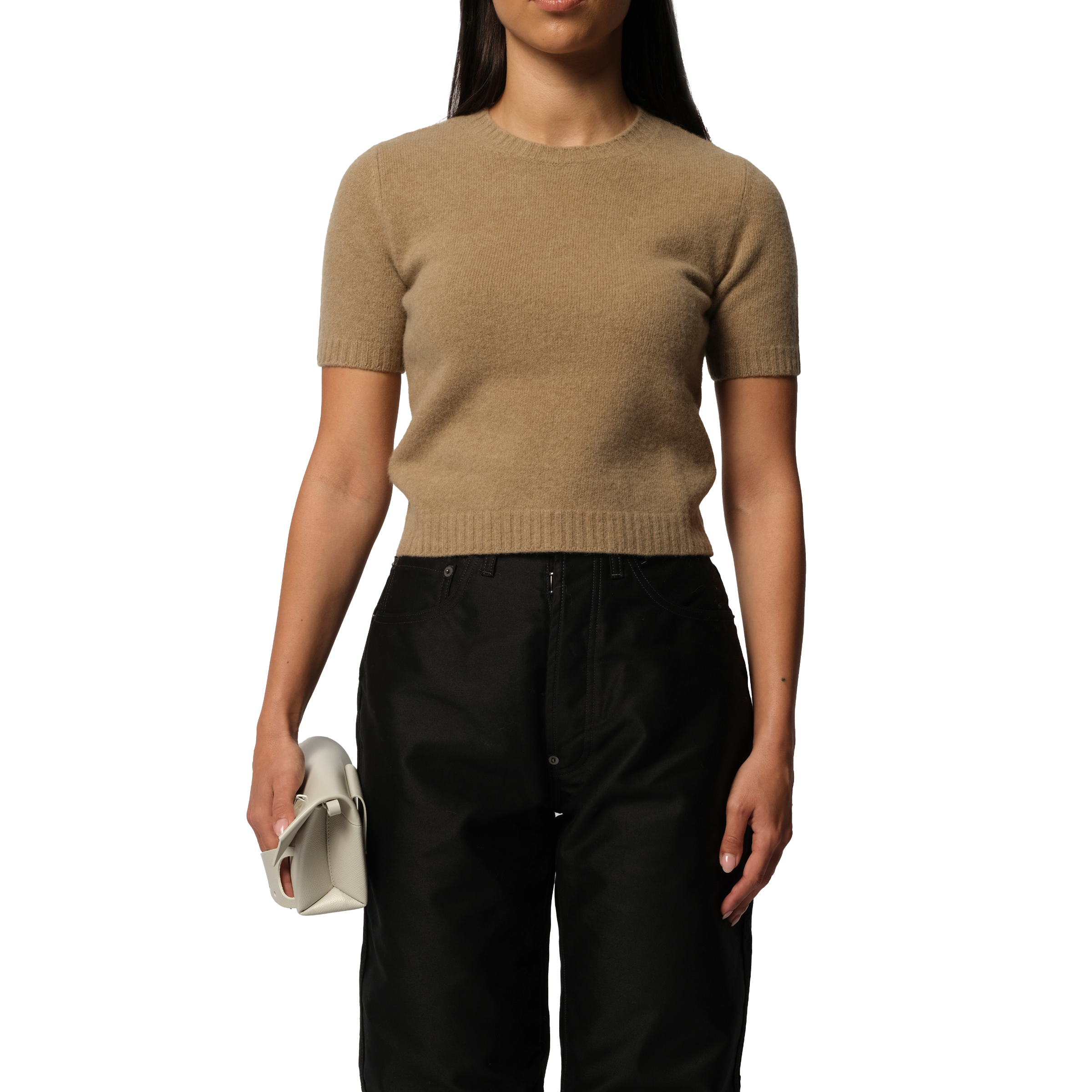 Lambswool Short Sleeve Sweater in Beige