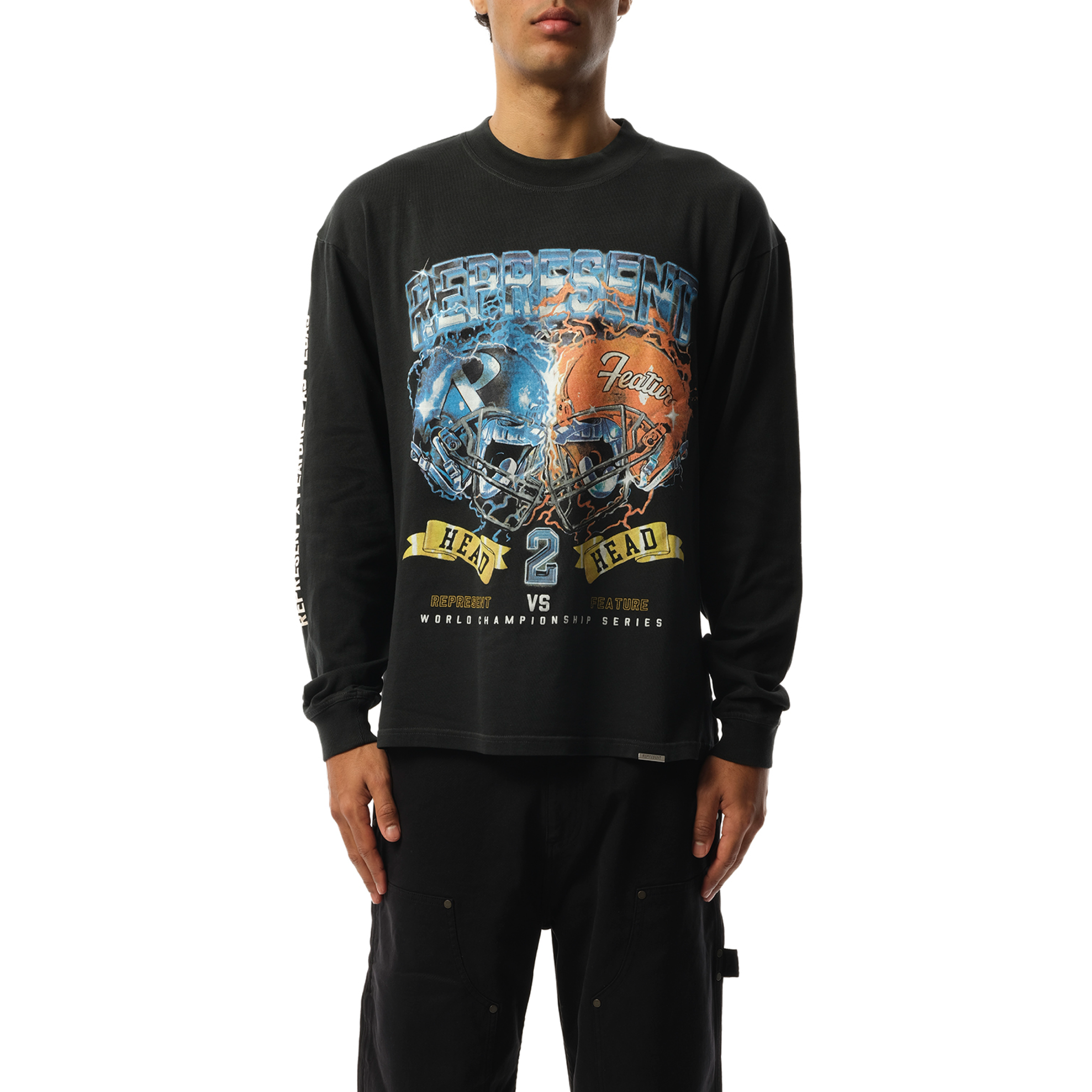 Represent x Feature Head 2 Head Long Sleeve T-Shirt in Stained Black